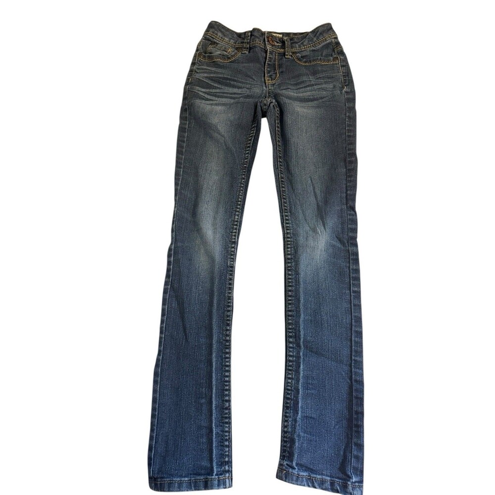 Mudd Girls Stretch Skinny Straight jeans. Size 10s Embroidered Pockets EUC